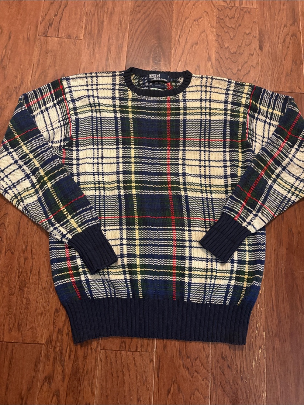 Ralph Lauren Navy, Cream & Red Plaid Crewneck Sweater